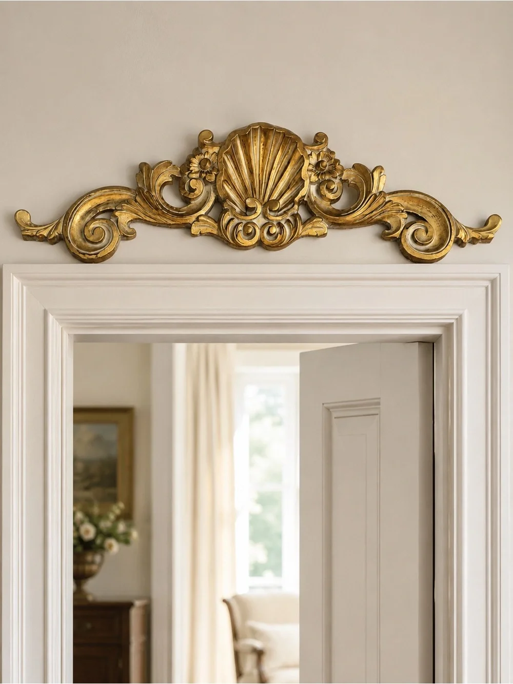 Gold Solid Wood Ornate Wall Accent - Decorative Door Pediment